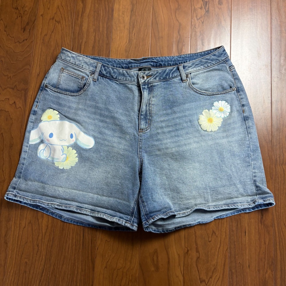 Sanrio Cinnamoroll Daisy Denim Shorts Light Wash Blue Plus Size 20 Kawaii Y2K